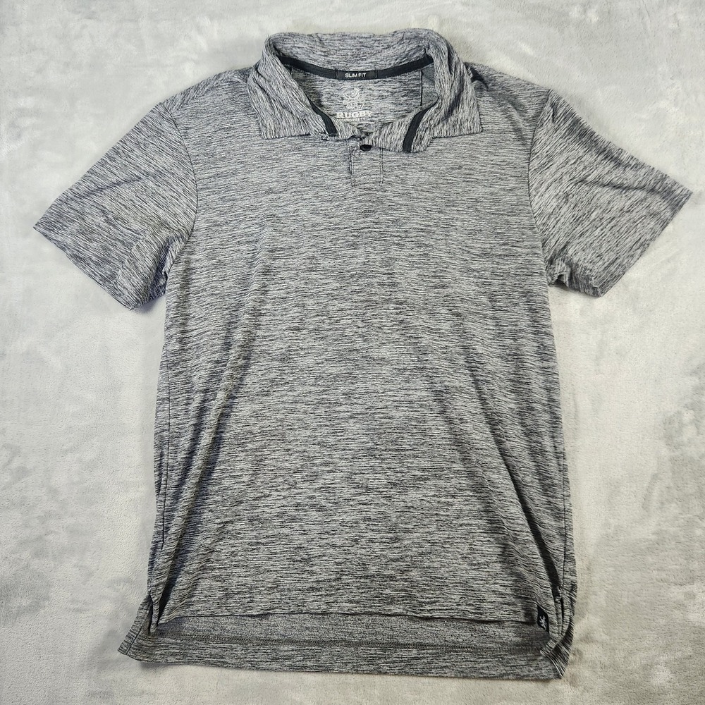 Rugby University Heather Gray Collared‎ Polo Short Sleeve Stretch Slim Fit (S)